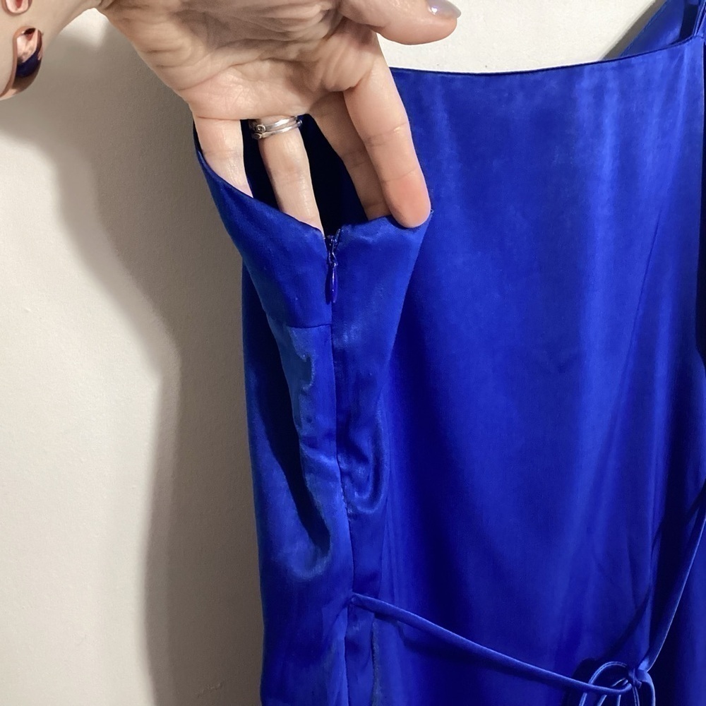 Urban Outfitters Slip Dress Large Cobalt Blue Satin Tie Back - Picture 8 of 13